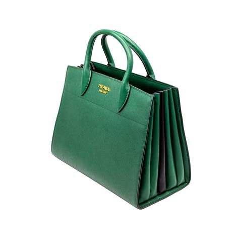 Prada Bibliotheque Biliardo Green Saffiano Leather Top Handle 